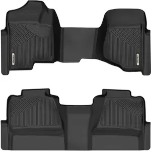YITAMOTOR Floor Mats Fit for 2007-2013 Chevy Silverado/GMC Sierra 1500 Crew Cab & 2007-2014 Chevy Silverado/GMC Sierra 2500HD/3500 HD Crew Cab Black TPE Includes 1st and 2nd Row: Full Set