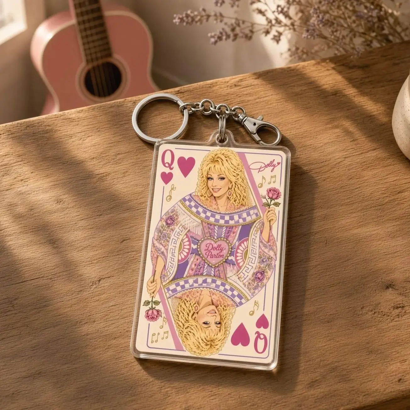Dolly Parton Queen of Hearts Keychain, Pink Country Music Acrylic Keychain, Dolly Fan Gift