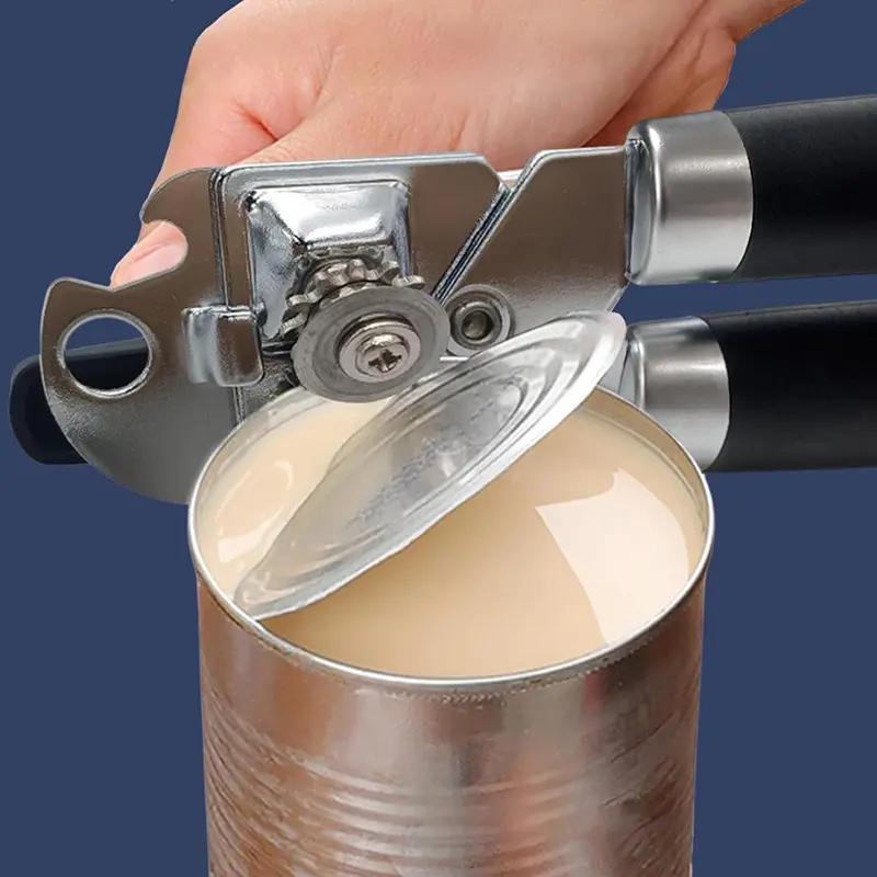 Manual Can Opener with Soft-Touch Grip Handle - 1pc Stainless Steel Blade, Ergonomic Design, Secure Daily Use Hold, Smooth Cut for Food Cans, Essential Home Kitchen Gadget, Durable