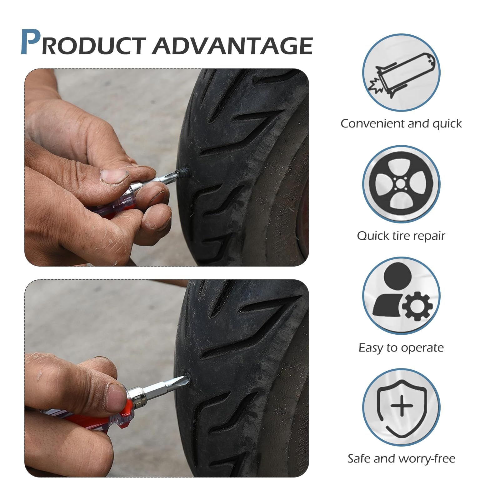 60PCS Tire Repair Rubber Nail Kit, Vacuum Screw In Tire Plugs, Fast Self-Service Wheel Nail Plug Repair Kits, Suitable for Car, Motorcycle, Truck, Tractor Tire Puncture Repair