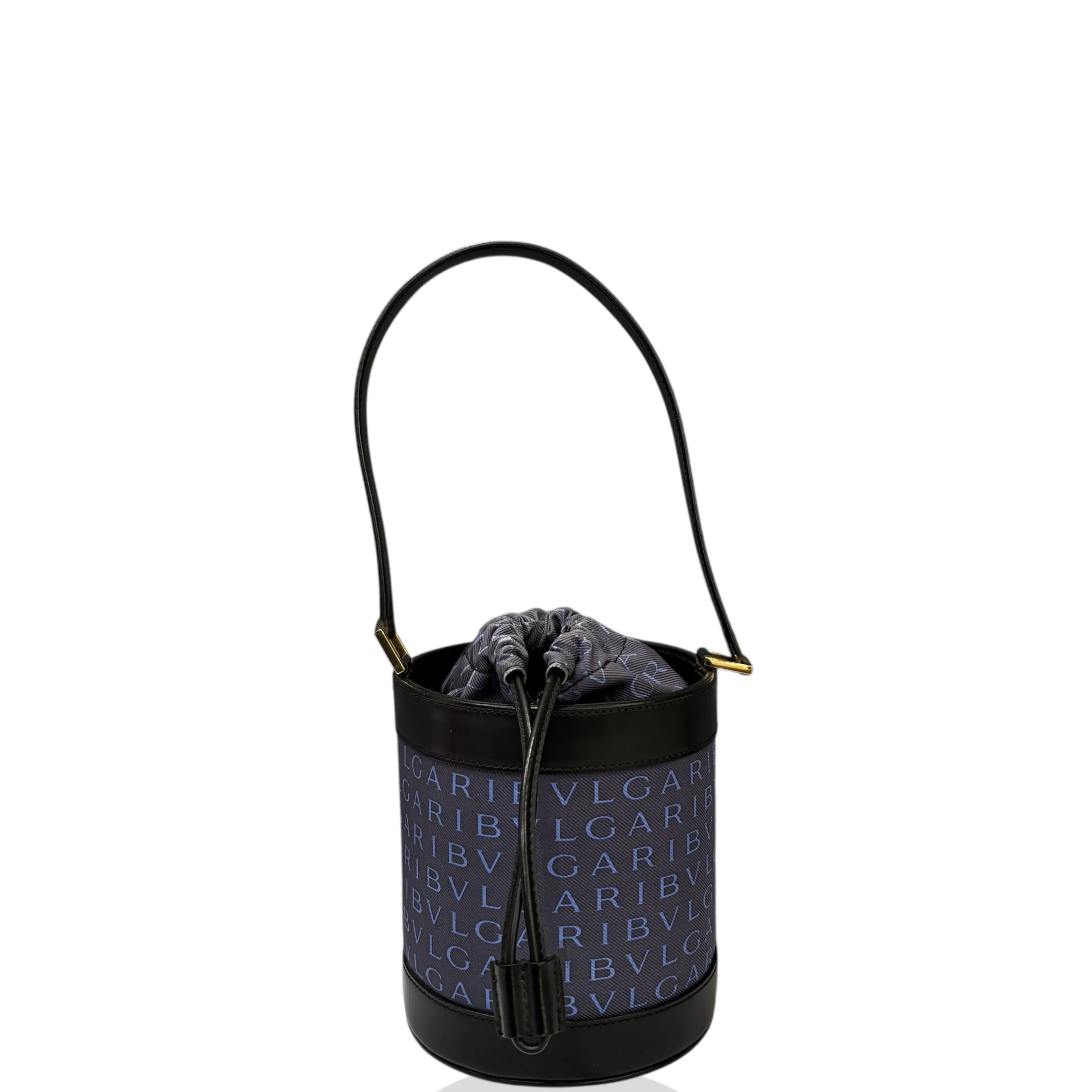 Pre-owned Bvlgari Leather Shoulder Bags Bucket Canvas Grey Black Blue (mg011926c1)
