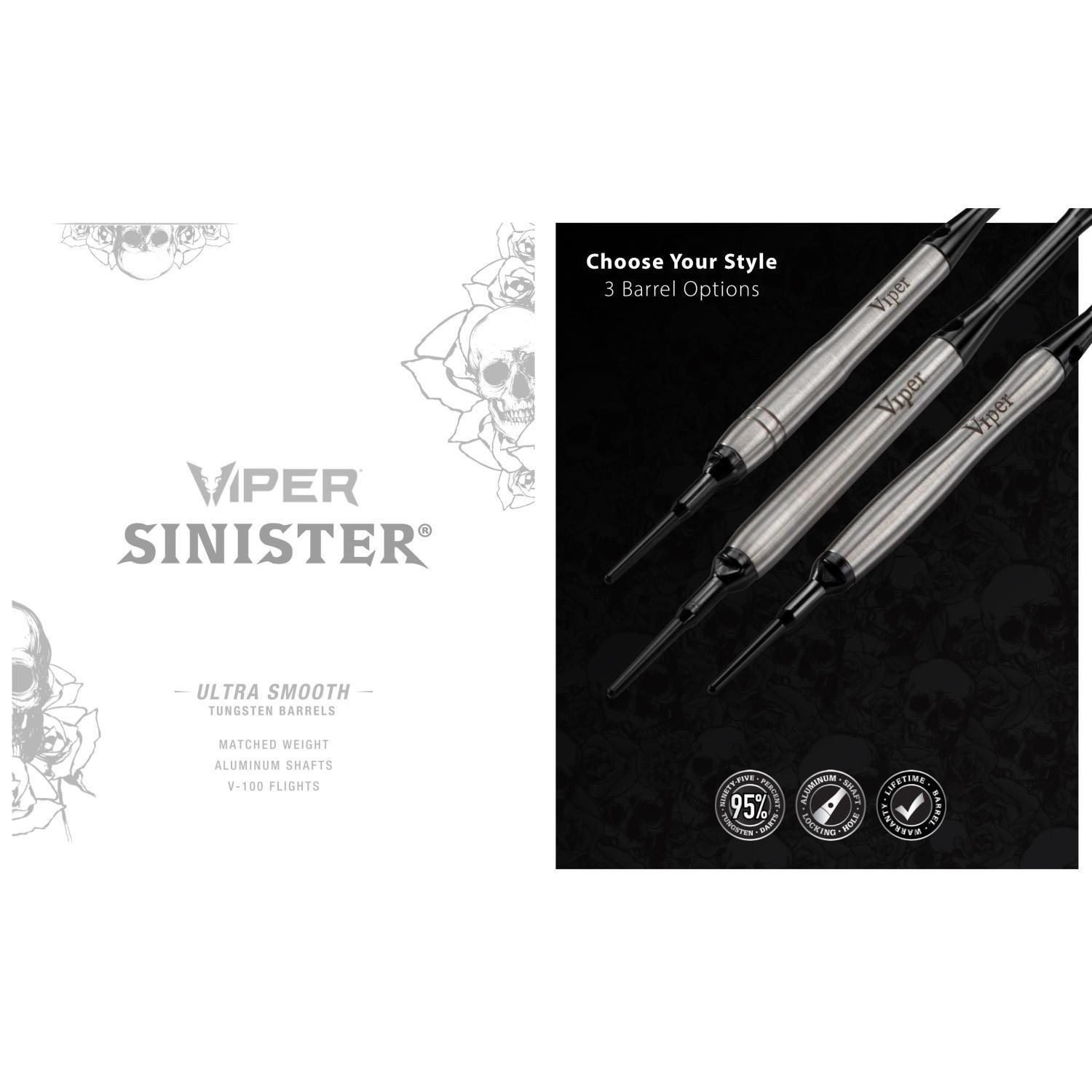 Viper Sinister Darts 95% Tungsten Soft Tip Darts Grooved Barrel 18 Grams Viper Sinister Darts 95% Tungsten Soft Tip Darts Grooved Barrel 18 Grams