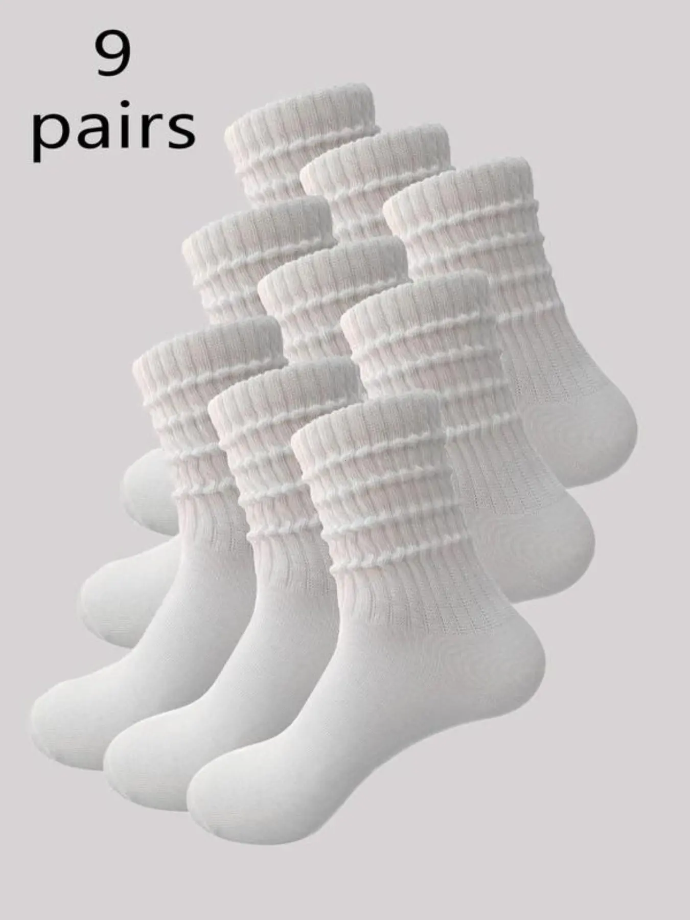 9 Pairs Women's Loose Crew Socks, Pure Color Jk Stack Socks, College Style Casual Warm Mid-Calf, Bubble Socks, Comfortable Breathable, Everyday