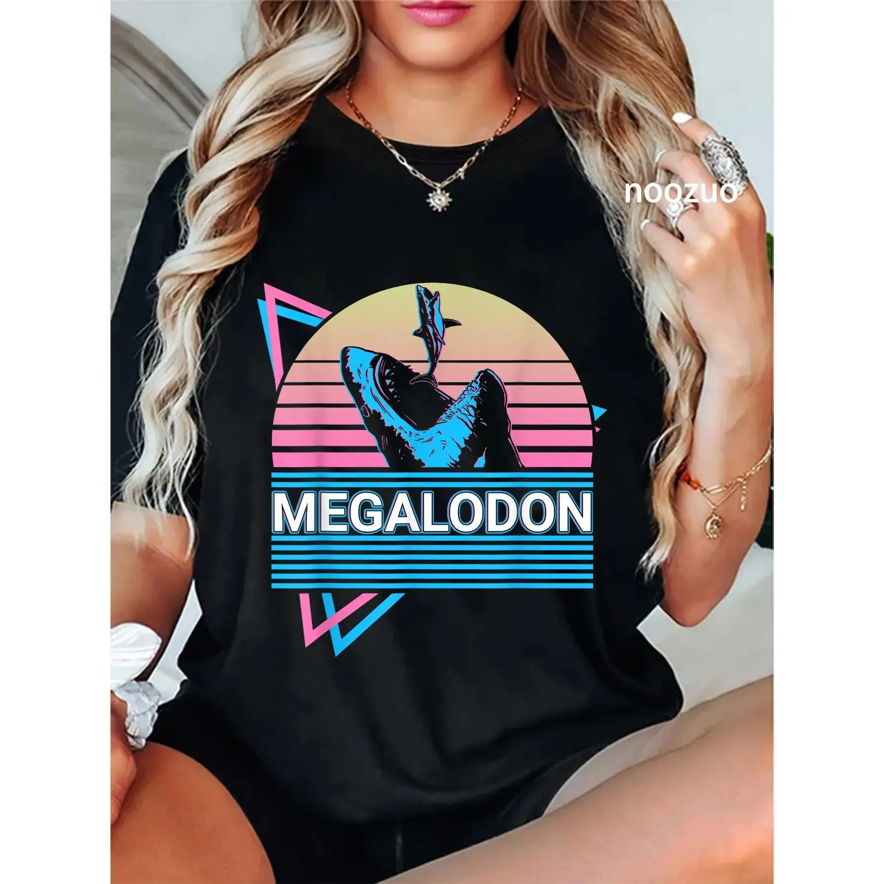 100% Cotton Megalodon Shark T-Shirt Casual Graphic Printed Tee