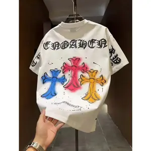 Trendy Brand Sanskrit Print Short Sleeve T-Shirt Men 2025 Summer New Fashion Versatile Crew Neck Half Sleeve Top short sleeve pattern t-shirt Love Gooning T-Shirt fast arrival world  tshirts Religious Cross Print Casual T-Shirt