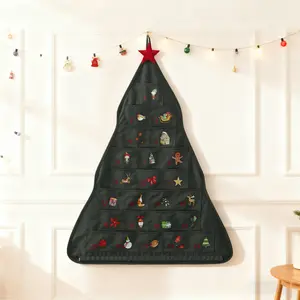24-Pocket Christmas Tree Advent Calendar – Hanging Felt Countdown Banner with Embroidered Festive Patches for Kids  Families & Holiday Home Décor