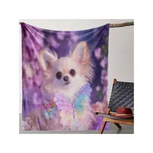 1 Vintage-Inspired Chihuahua & Print Blanket - Cozy, Soft, Multi-Color Throw Sofa, Bed, Car, Office, Camping & Travel - Warm All-Season