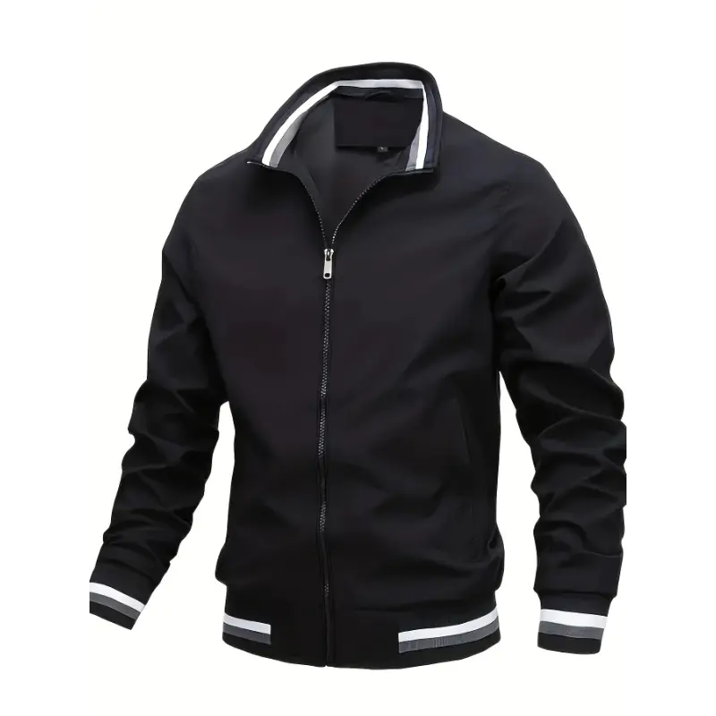 YYW1 Men's Long Sleeve Bomber Jacket - Clothes Activewear, Solid Polyester, Full-Zip, Pockets Outdoor Daily Wear, Athletic, Longsleeves,, Zipper