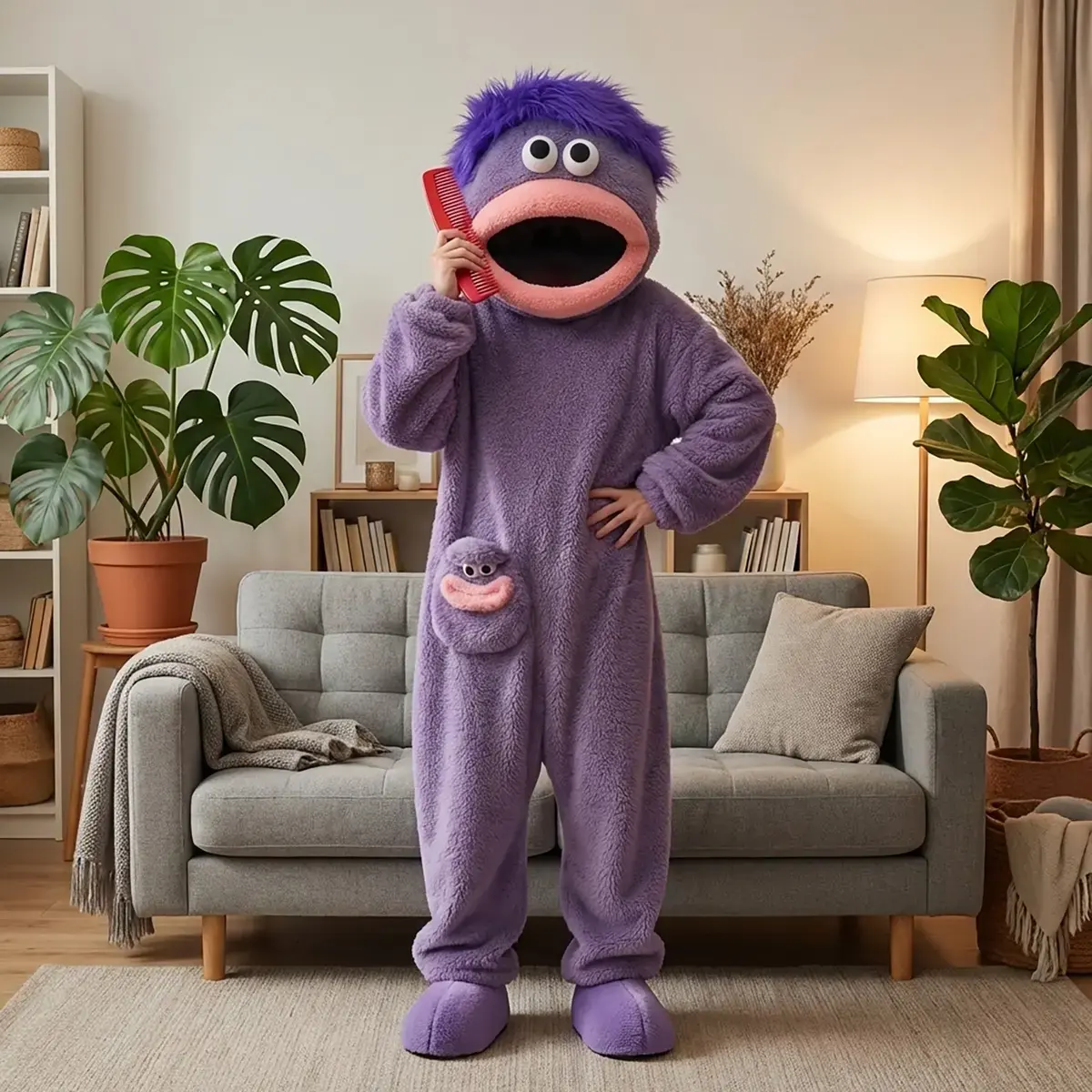 Funny Monster Big Mouth Onesie, Soft Plush Flannel Jumpsuit, Cozy Oversized Loungewear, Family Matching Pajamas (No Shoes)