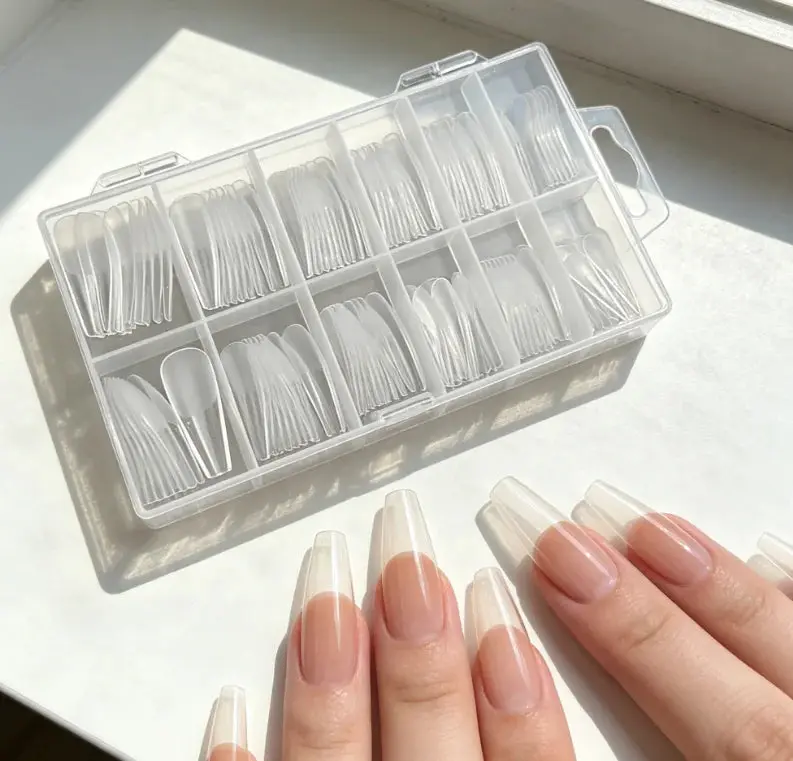120Pcs Transparent Clear Long Taper Press On Nails Coffin Clear Nail Tips 12 Sizes Full Cover Acrylic False Fake Nails Coffin/Mandarin/Aprilion/Square/Oval/Reusable Soft ABS Nail Extension Tips