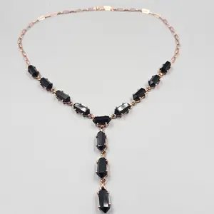 Hand-made Copper and Black Obsidian 24" Y Shape Paper-Clip Necklace
