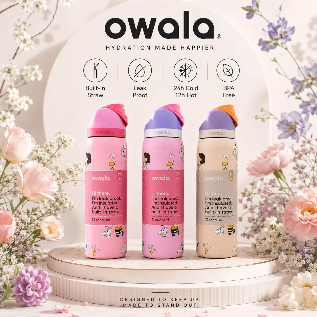 Owala FreeSip 32oz Pink Insulated Water Bottle, Leakproof Stainless Steel Cup with Built-In Straw, Cute Daily Hydration Bottle