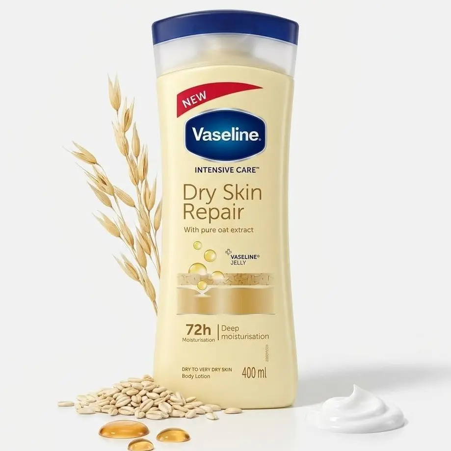 Vaseline Intensive Care Dry Skin Repair Lotion (400ml / 13.5oz) 72-Hour Deep Moisturizer Cream with Pure Oat Extract and Vaseline Jelly