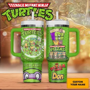 [DrCup] Ninja Turtle Donatello 40oz Tumbler with Handle, Purple Mask Turtle Cup, Cartoon Hero Insulated Mug, Cute TMNT Style Travel Cup, Kids Fan Gift, Stainless Steel Straw Tumbler