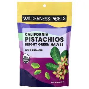 Wilderness Poets California Pistachios, Bright Green Halves, Unsalted, 8 oz (226 g)