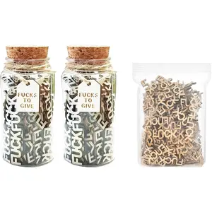 2Pack Fucks Jar, 200 count Fucks to Give Jar Valentines Day Decor for Office Desk Home Decor, A  to Give Wooden Cutout Letter Bad Mood Vent Funny Little Birthday Gifts for Women Men