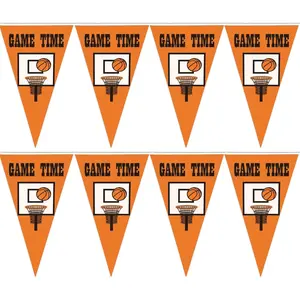 Basketball  Time Pennant Banner, 100  long, Basketball Backboard and Net, For March College Basketball Parties, Professional Basketball Decorations