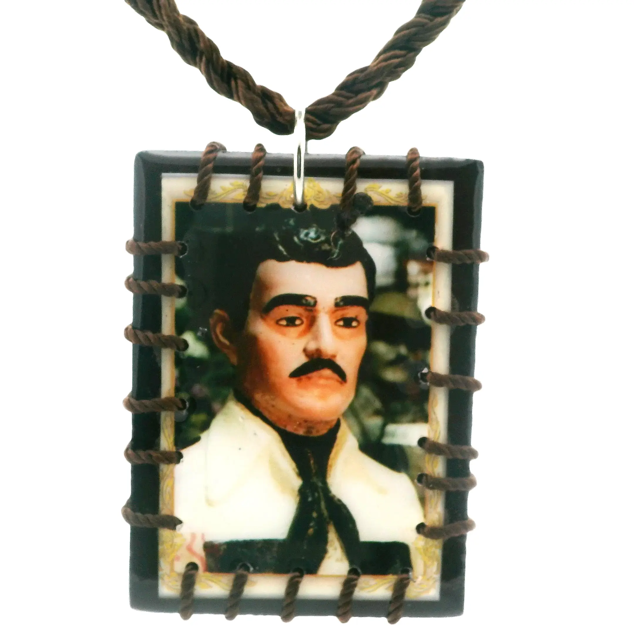 Jesus Malverde and St Jude Brown Reversible Necklace