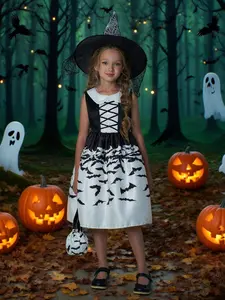 (Dress + Hat + Bag ) Halloween girl dress pumpkin costume makeup show dress