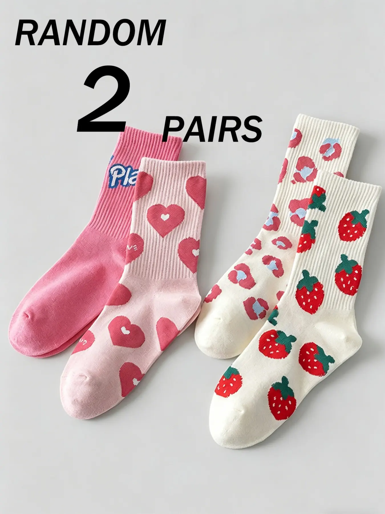 Random 2 Pairs Strawberry Ankle Socks, Cute Cartoon Design, Comfortable Fit, Ideal for Daily Wear, Perfect Gift Choice