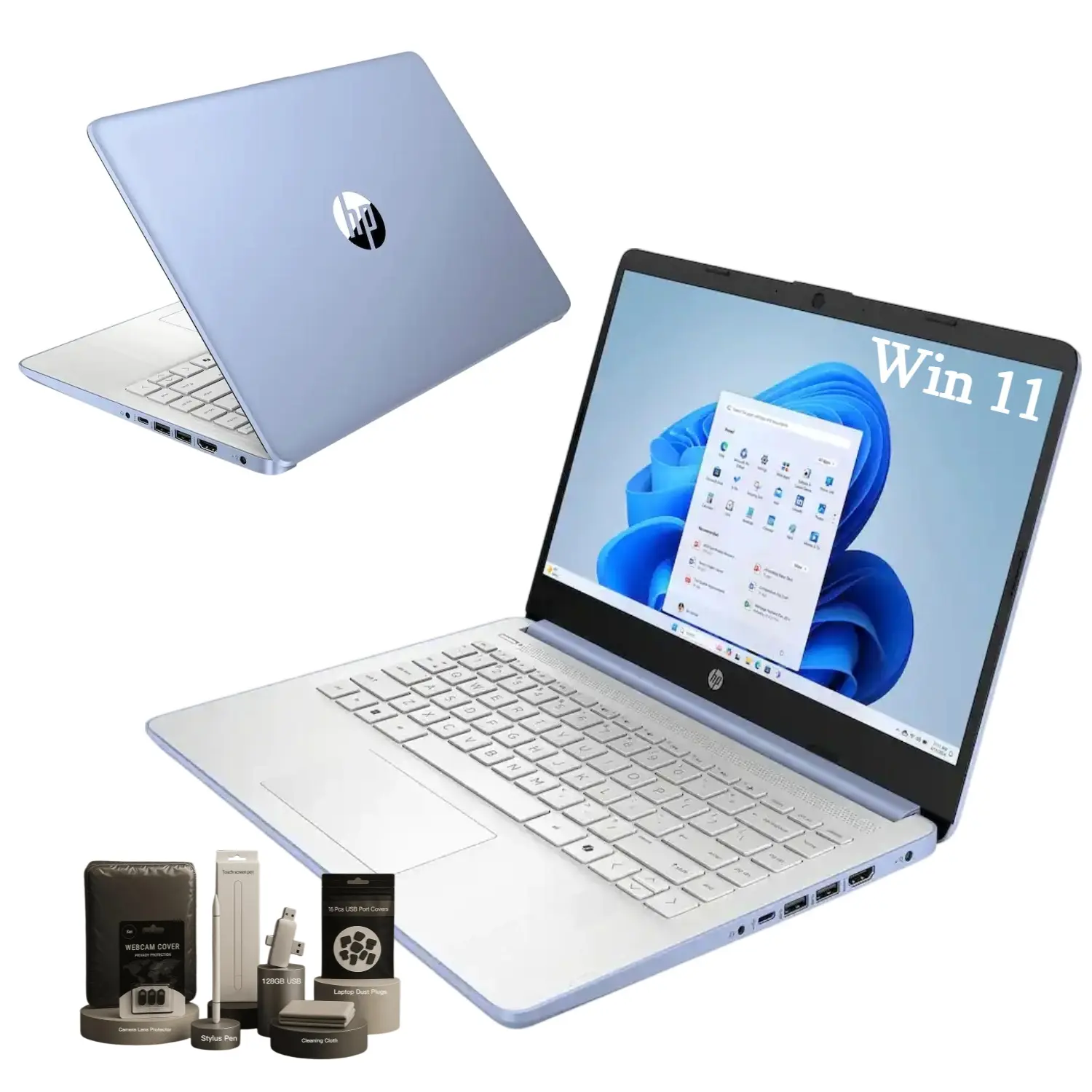 HP 14 Inch Student Laptop, Intel Processor N150 Up to 3.6GHz, 4GB RAM 128GB Storage, 1 Year Office 365, Windows 11 Home Slim Notebook for School & Daily Work,Bundle Accessories