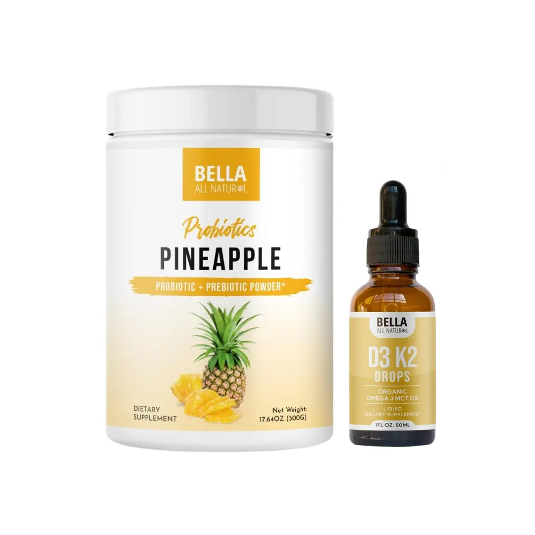 Bella All Natural Probiotics Pineapple Powder and D3 K2 Drops Duo Bella All Natural Probiotics Pineapple Powder and D3 K2 Drops Duo