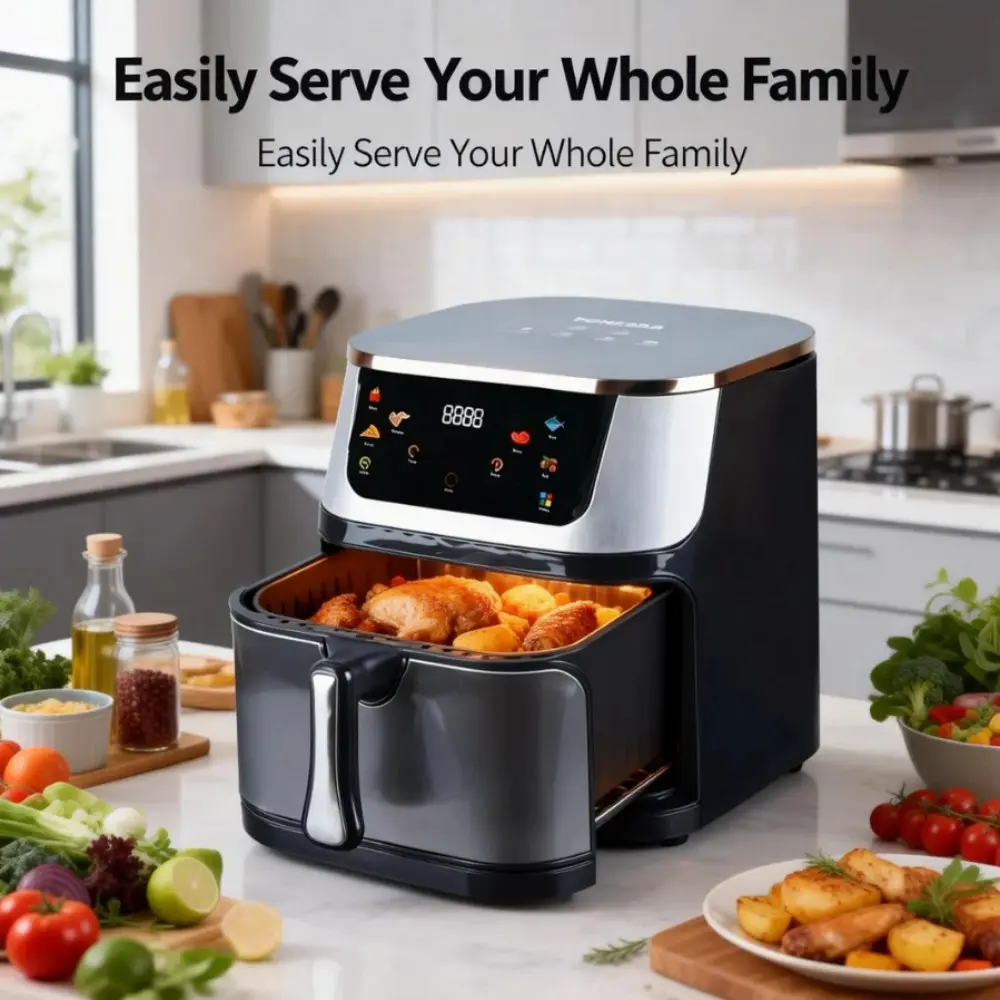 HOMEDAS 8.45QT Countertop Deep Fryer - 7-in-1 Multifunctional Kitchen Combo Cooker, Portable Labor-Saving Appliance with 6-in-1 Smart Cooking Programs, Nonstick Dishwasher-Safe Basket, Deepfryer