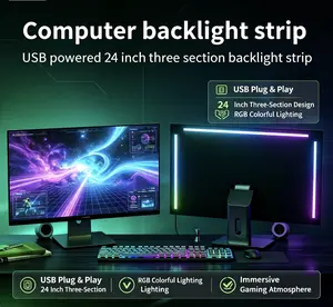 24 Inch RGB LED Monitor Backlight Strip, USB Powered 3-Segment Gaming Monitor Ambient Light, Smart App Control & Music Sync PC Atmosphere Light for Desktop, Home Office