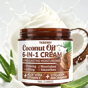 70G 6 IN 1 Coconut Oil Cream Body And Face Cream, Moisturizing Coconut Oil Cream, with Vitamin E 、nicotinamide、Aloe,Summer use lightweight and non-greasy, Make the skin look clearer and brighter, for All Skin Types Also The best choice for gifts