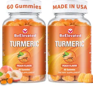 BeElevated Curcumin Turmeric Gummies Extra Strength 2000mg 8:1 Extract with Black Pepper & Ginger Vegan Non-GMO Joint Support Peach Flavor 60 Gummies Pack of 2 Made in USA