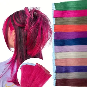 2025 Hot 10pcs Mini Tape-In Hair Extensions for Women - Vibrant Colors (Pink, Green, Blue, Purple, Orange) 12/16/20 Inch, 12.5g-25g, Straight Real Hair for Volume & Length Addition, Easy Clip-In Design, Hair Extensions for Long Hair, Volume Enhancing Hair