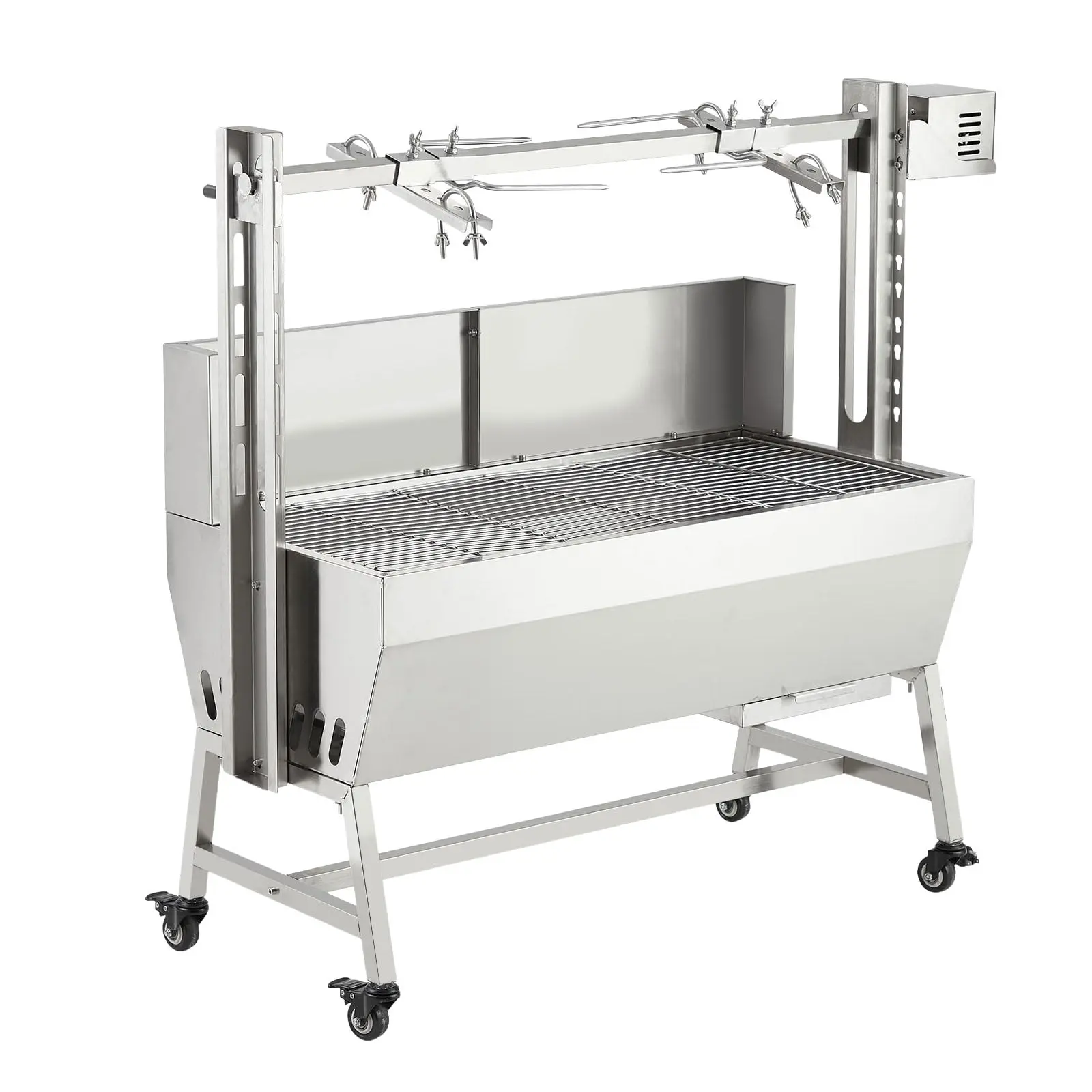 Stainless Steel Electric Rotisserie Grill with 52W Motor, 132LB Pig & Lamb Charcoal BBQ Roaster on Wheels