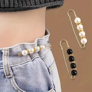 Exquisite Pearl and Bead Brooch Pins - Adjustable Anti-Slip Garment Clasp Set with Waistband Tightener and Clothing Fixation for Pants, Skirts, and Dresses - Fashionable, Easy-to-Use, and Durable Accessory for Perfect Outfit