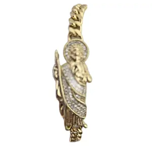 Bracelets & Bangles San Judas Tadeo Gold-Tone Design with Detailed Figure and Feathers