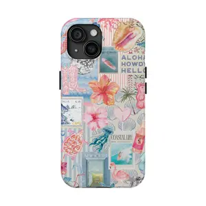 Coastal Cowgirl Collage Phone Case| Beachy Aesthetic Phone Cover for iPhone 16 Pro Max, Samsung Galaxy S25| Pastel Flamingo & Hibiscus, Tropical Beach, Vintage Aloha Ocean Vibes