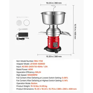 fathersdaygift  VEVOR Electric Milk Cream Separator, 60L/H Output 10500RPM Milk Cream Centrifugal Separator, 304 Stainless Steel Goat Cow Milk Skimmer Separating Machine with 4.5L Bowl Capacity (40W, 100-240V)