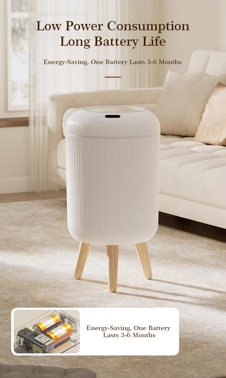 Pukomc Smart Induction Waterproof Trash Bin - Flip-Top Design for Bathroom, Kitchen, Bedroom, and Office - Cute Nordic Style Springtok White Motion Sensor Automatic Filter