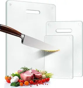 Summervibes Tempered Glass Cutting Boards Plastic Free Scratch Resistant Heat Resistant See-Through Chopping Board with Handle Crystal Clear Kitchen Upgrade