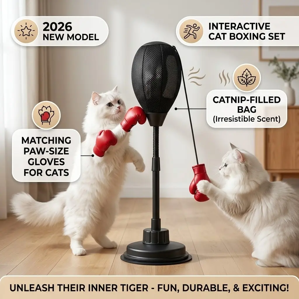 2026 New Cat Interactive Boxing Toy Set - Catnip-Filled Connecting Punching Bag with Matching Cat Boxing Gloves
