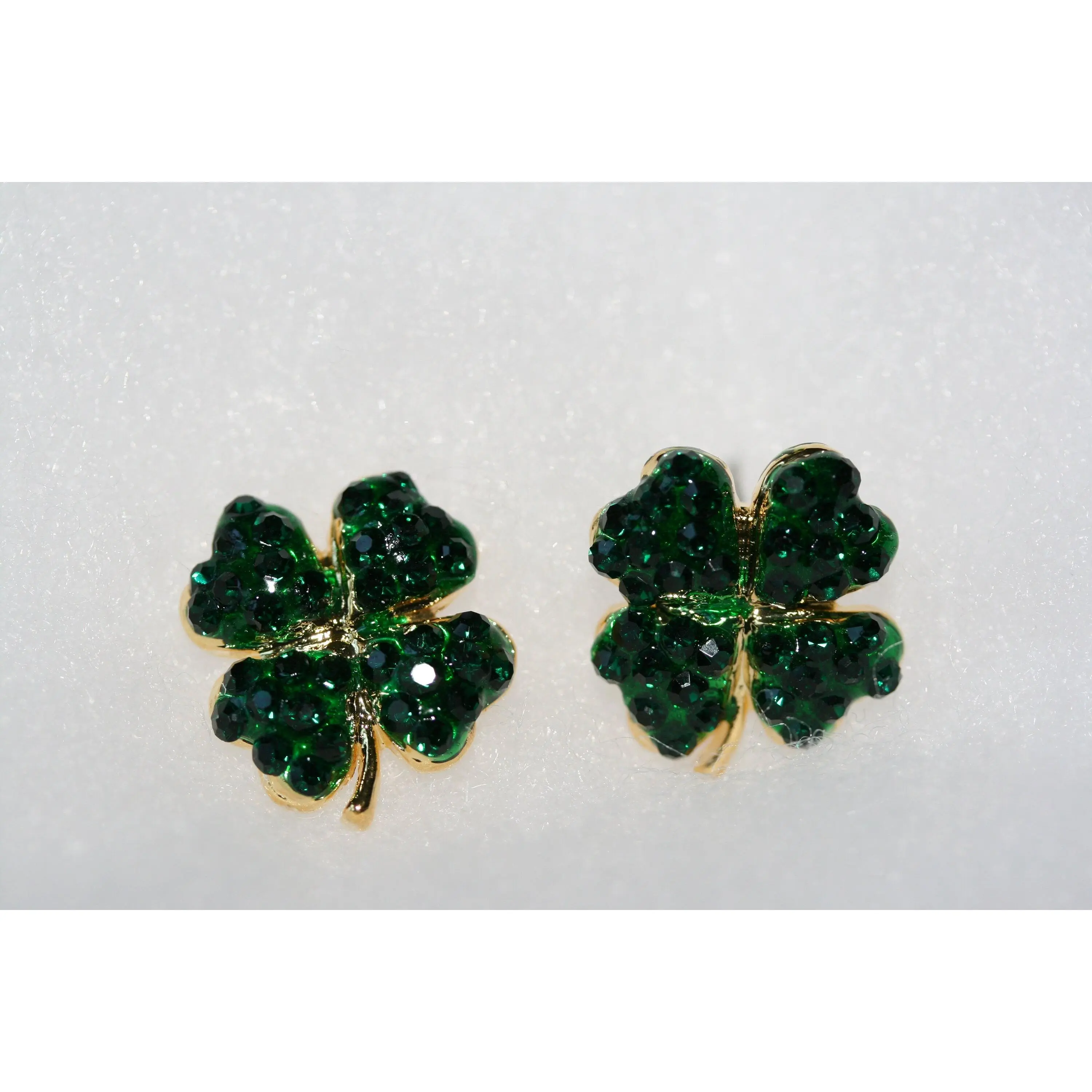 Rhinestone Green Shamrock Post Earrings , Emerald colored 4 Leaf Clover Earrings , Irish Jewelry, St Patrick's  Earrings