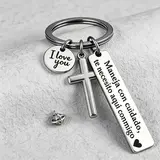 Stainless Steel Basic Spanish Romantic Drive Note Keychain with Cross-Engraved Charm, "I Love You" Inscription, Couple-Style Well-Wishing Item for Him (Boyfriends Day, Romance Gift for BF, Gifts for Him),sohochic