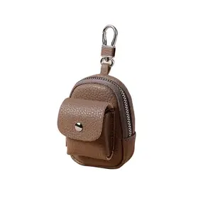 Keychain Coin Purse for Women PU Leather Mini Wallet with Zipper Pocket Card Slots Lightweight Portable Key Ring Pouch for Everyday Carry Brown Korean Style Design Slim city bag
