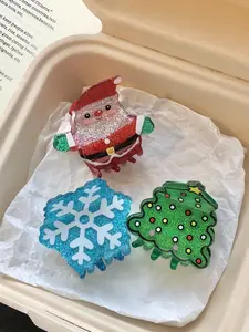 3-piece Santa Claus snowflake Christmas tree cute cartoon small hair grips, Christmas holiday style, women's half-updo hair weaving hair accessories, suitable for friends and family gifts, holiday souvenirs