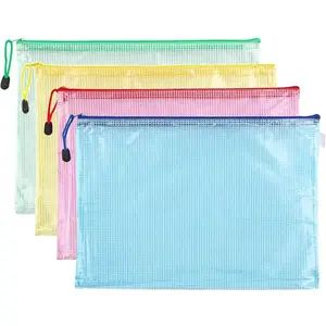 4 Pack Mesh Zipper Pouch, A4 Letter Document File Mesh Bags with Zipper,  Zipper Bags for Travel Storage, School Office Appliances and