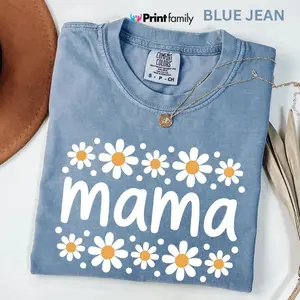 Comfort Colors Daisy Mama Shirt, Floral Mom Spring Tee, Trendy Mom Shirt, Women's Flower Mama Shirt, Pregnancy Reveal Gift for New Mom - Printfamily