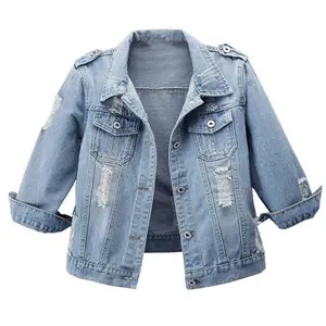 Women’s 3/4 Sleeve Washed Denim Jackets Distressed Light Cropped Jean Jackets Coats Casual Womenswear TikTokShopBlackFriday(Sheets)