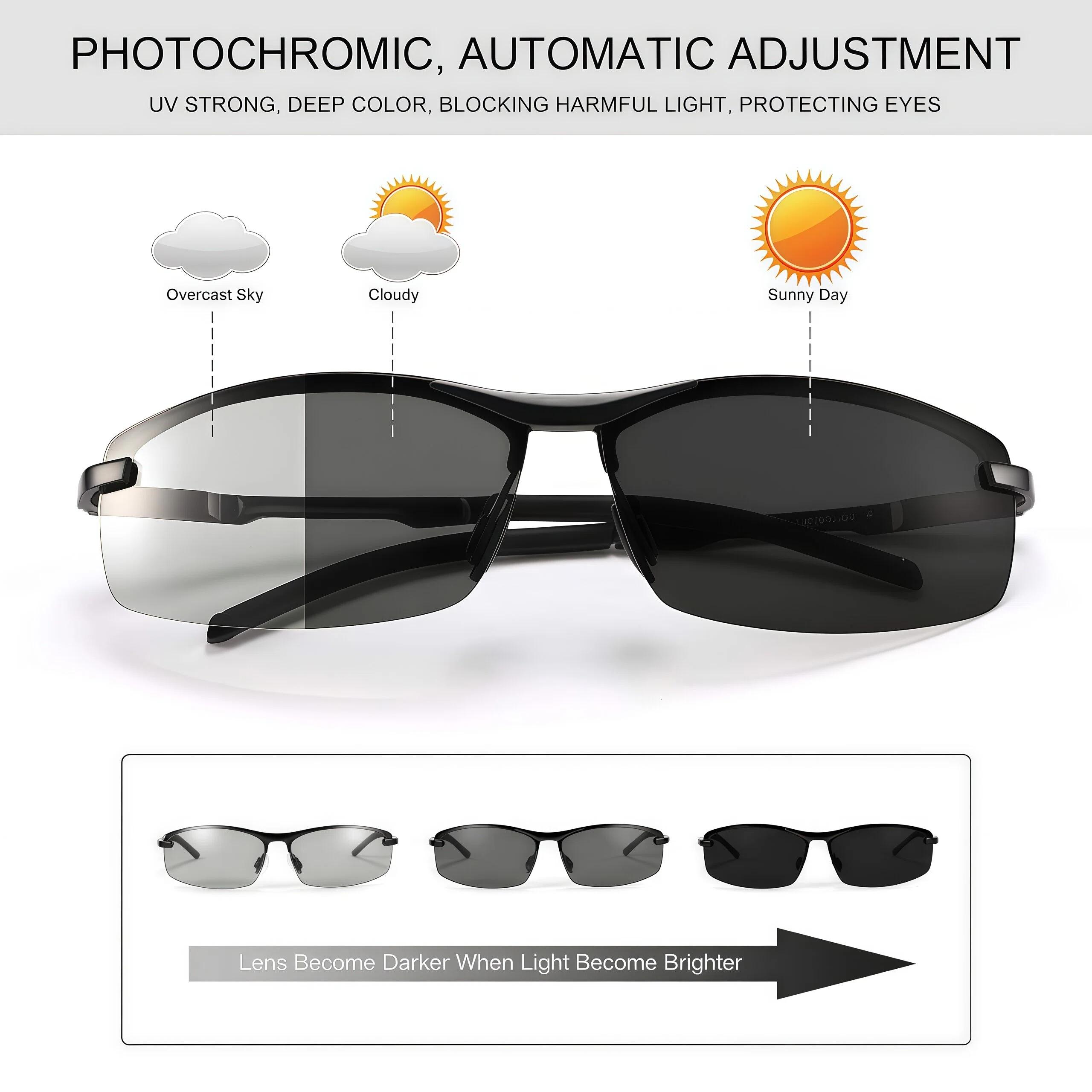 PALESHY Polarized Photochromic HD Sunglasses for Men Women UV400 Protection Ultralight Eyewear Day Night Safety Glasses for Fishing Golf Outdoor Activities Classic Rectangular Design PALESHY Polarized Photochromic HD Sunglasses for Men Women UV400 Protection Ultralight Eyewear Day Night Safety Glasses for Fishing Golf Outdoor Activities Classic Rectangular Design