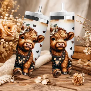 1 vaso de agua con tapa y pajita de 30 oz con diseño de pinceles de cowgirl occidental y girasol, taza de acero inoxidable para bebidas frías y calientes, utensilios para beber de verano e invierno, viajes al aire libre, am