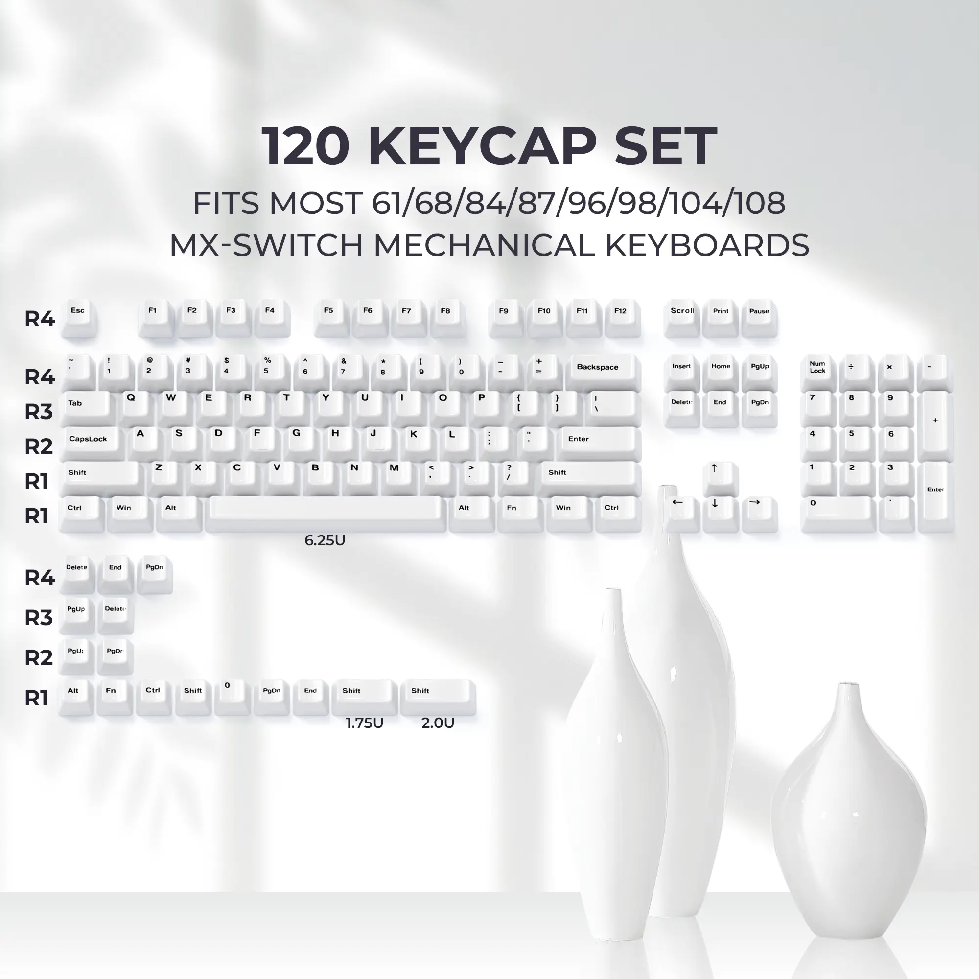 XVX Glaze Ceramic Cherry Profile Keycap Set, 120-Key Gift Box with Secure Fit, Smooth Cool Touch, Solid Build & Thockier Typing Sound, Compatible with Cherry MX Switches (Keycaps Only, Keyboard Not Included)