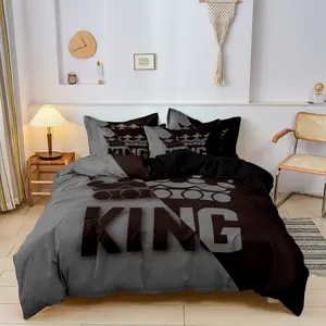 Valentine's Day King Crown Print Duvet Cover Set, 3 Counts/set Including 1 Count Duvet Cover & 2 Counts Pillowcases without Filler, Soft Comfortable Bedding Set for Bedroom Dormitory Hotel, Breathable Duvet Set